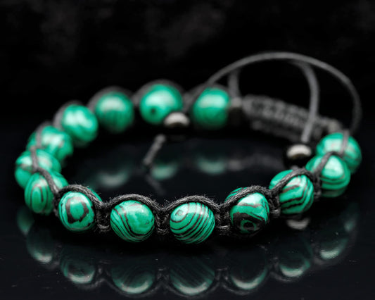 ElisaJewelryArt - Natural Malachite Beaded Bracelet Genuine Gemstone Abundance Crystal Macrame Bracelet Unisex Bracelet (MEN, Malachite)