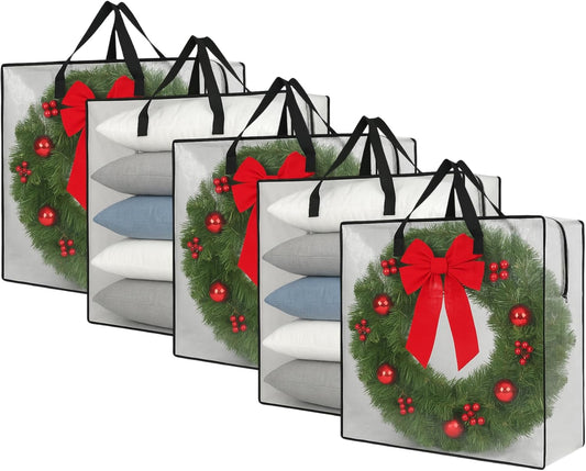 Clear Wreath Storage Bag by [Brand Name] - 26-Inch Square Organizer with Zipper & Handles | Multi-Purpose Tote for Holiday Decor & More