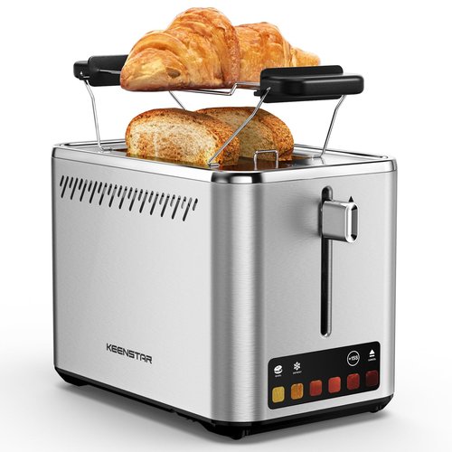 KEENSTAR Touch Screen 2-Slice Toaster with 6 Browning Levels, Bagel, Defrost & Timer, Wide 1.5" Slots, Removable Crumb Tray, 900W Stainless Steel Smart Toaster for Bagels, Breads & Waffles