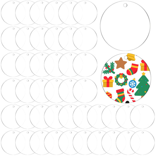100 Pcs Acrylic Keychains Blanks 1.5 inch, Clear Ornament Blanks Acrylic Round Discs Blank with Hole for Christmas Ornaments Decor, Plastic Circles for Engraving, Painting, DIY Crafts