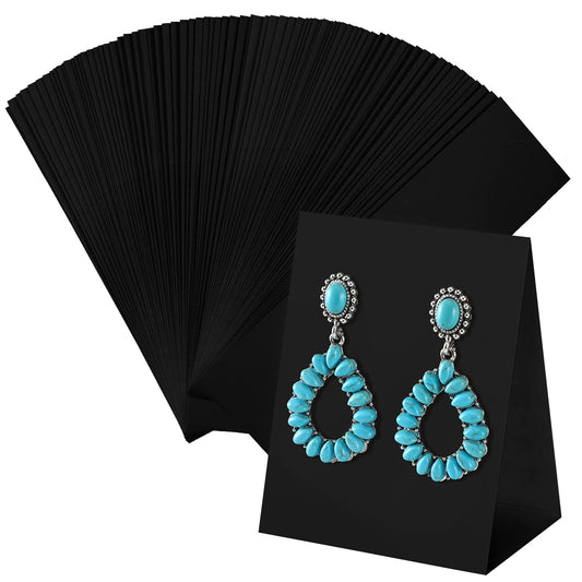 100 Pcs Standing Earring Display Cards Holders Paper Hanging Earring Packaging for Small Business Jewelry Packaging Supplies Selling DIY Retail Show Photography Props(Black)