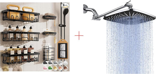 Veken Shower Head - High-Pressure Water Flow | Durable Shower Caddy Included