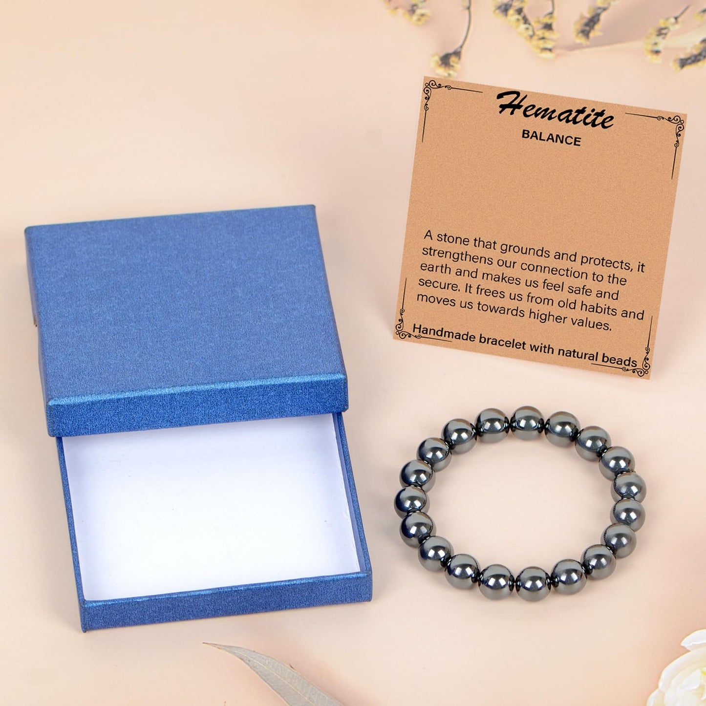 LPBeads Handmade Natural Gemstone Stretch Elastic 10mm Hematite Bracelet Healing Crystal Round Stone Beads Jewelry Gifts for Women Men