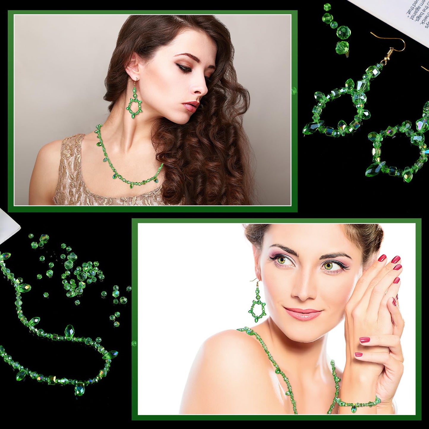Kigeli 1280 Pcs Glass Beads Bulk Assorted Crystal Beads for Jewelry Making Faceted Teardrop Rondelle Briolette for DIY Crafts Necklace Wristband Earring Kit(Classic,Green)