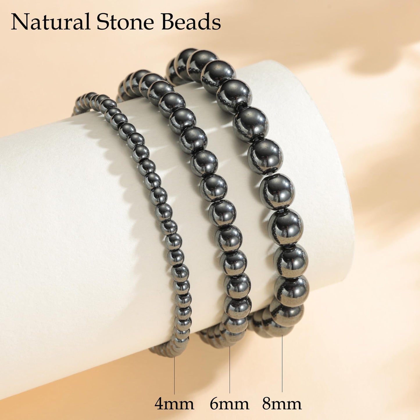 Udolfly Womens Crystal Beaded Bracelets for Women Men Protective Energy Bracelet Natural Gemstone Bead Bracelet 8mm Hematite