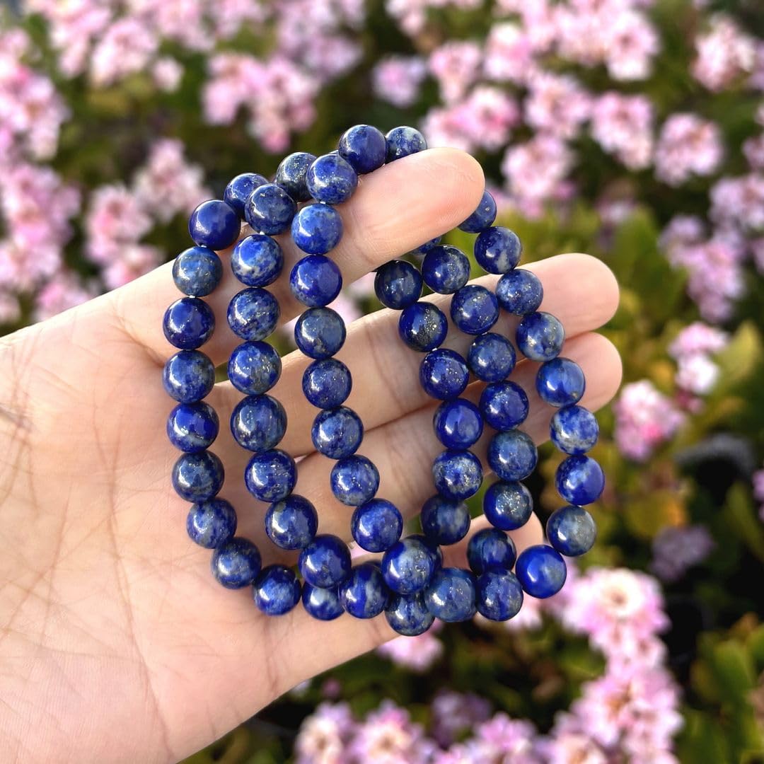 Adabele 1pc Real Natural Blue Lapis Lazuli Gemstone Beaded Bracelet 8 inch Stretch Chakra Healing Crystal Stone Jewelry Women Mom Gift GB8-C20