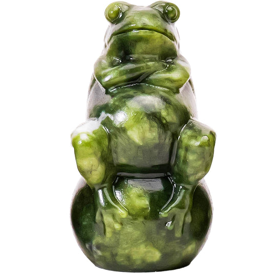 Apengshi Natural Crystal Raw Stone Jade Figurine, Decorative Animal Statue (Frog+Ball)