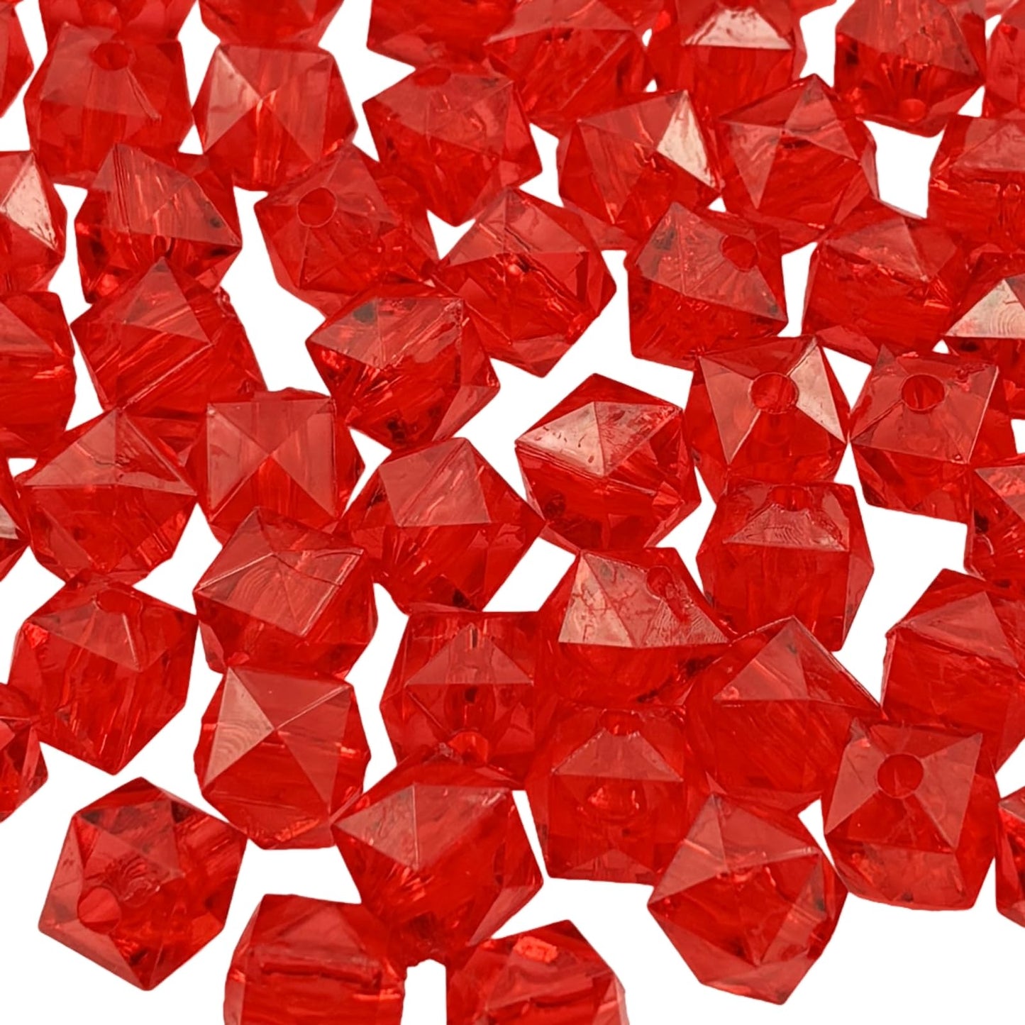 300pcs 8mm Acrylic Cube Beads - Square Faceted With Hole - Plastic Spacer for Bracelets, Necklace, Earring Making Supplies (Red)