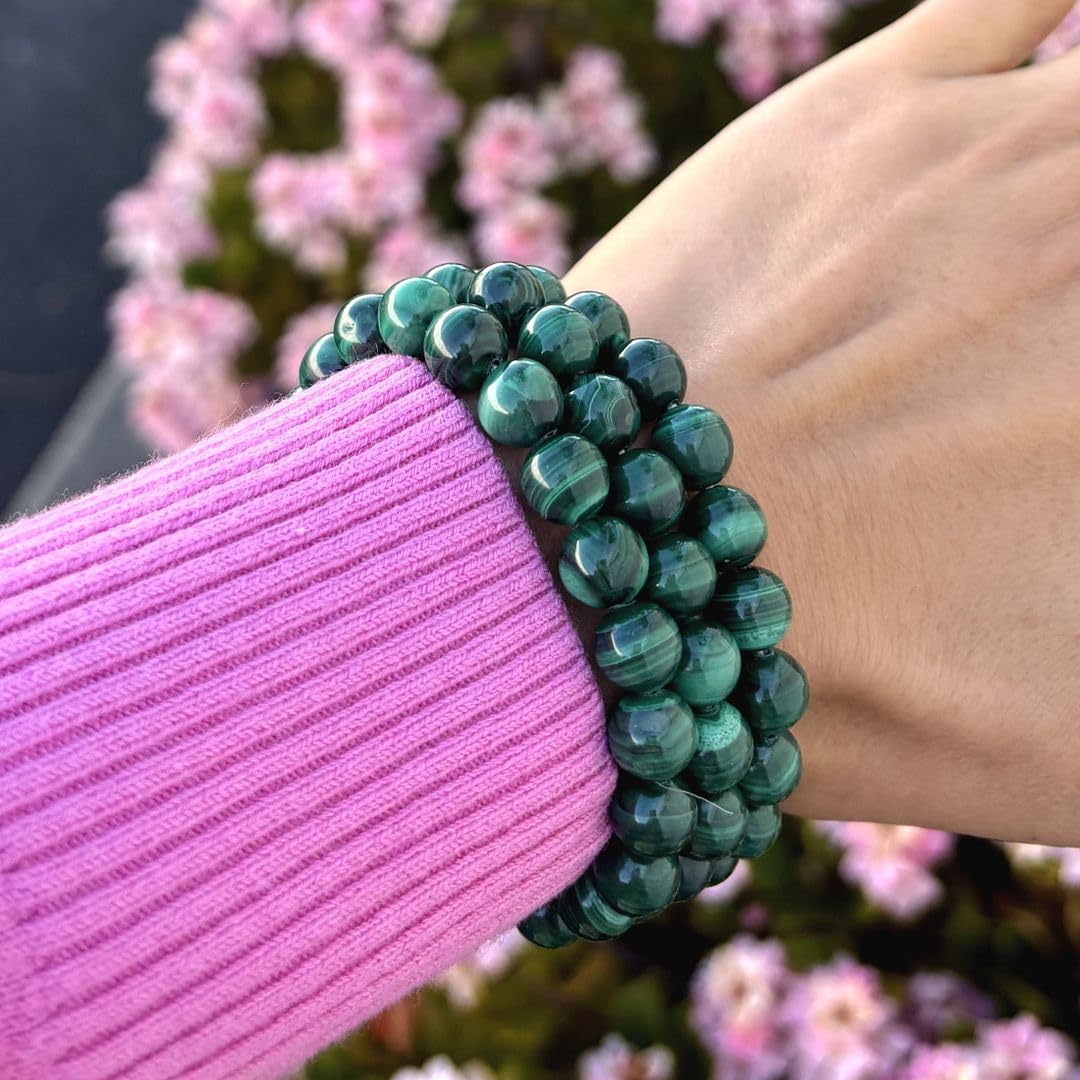 Adabele Real Natural Green Malachite Bracelet Gemstone Beaded Bracelet 7 inch Stretch Chakra Healing Crystal Stone Jewelry Women Mom Gift GB8-11