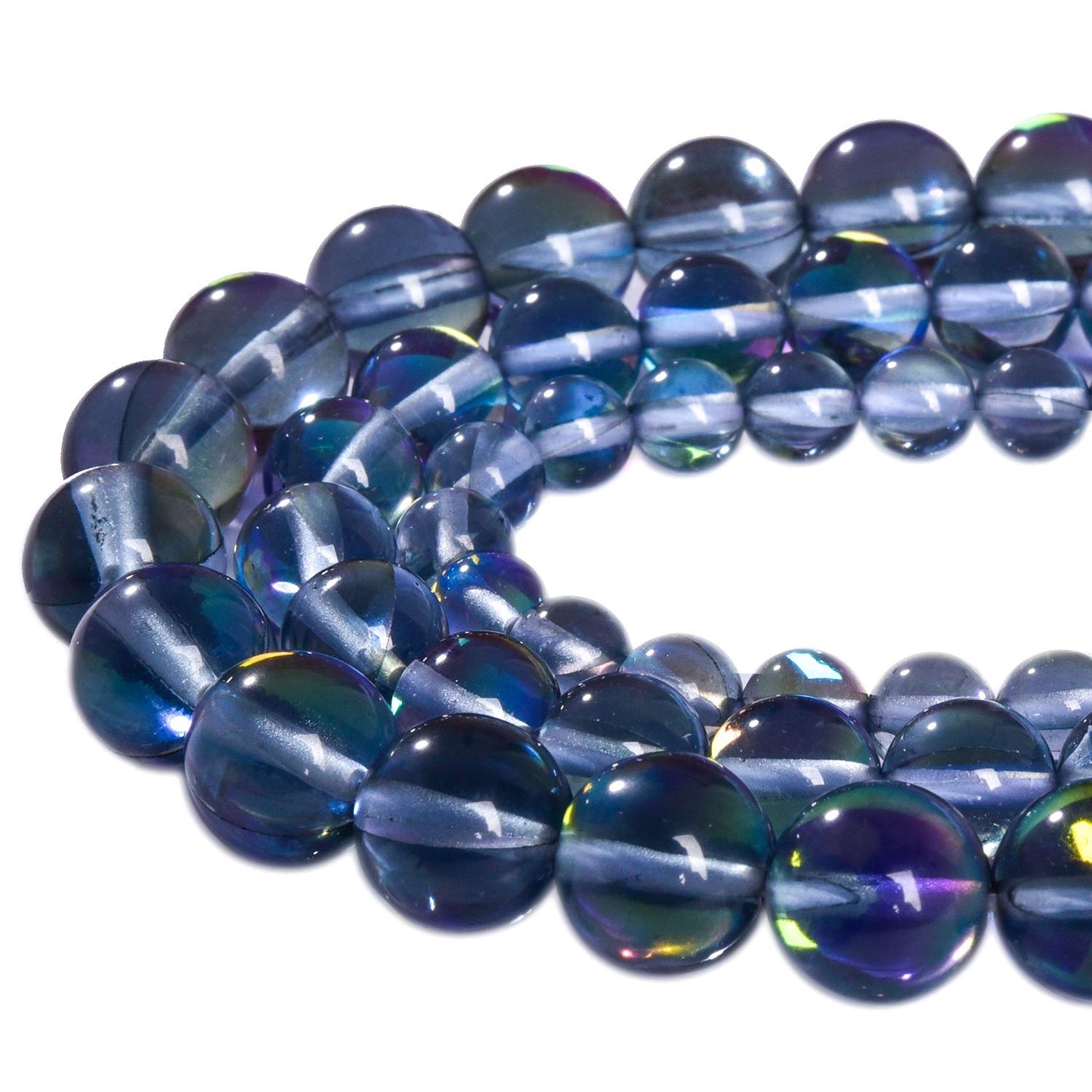 Asingeloo 38PCS 10mm Gray Angel Aura Round Gemstones Polished Mermaid Aura Moonstone Bead Smooth Stone Loose Beads Crystal Quartz for DIY Jewelry Making 1 Strand 15”