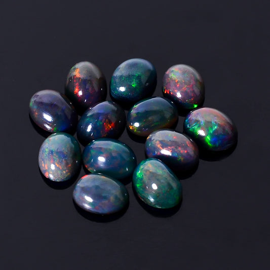 YASHEE Natural Black Opal Oval Shape-Ethiopian Opal Gemstone Wholesale Lot-Healing Crystals-DIY Jewelry Making Bulk Gemstone Deal (4 Piece Pack Of, Oval Cabochon, 8x6x4mm)