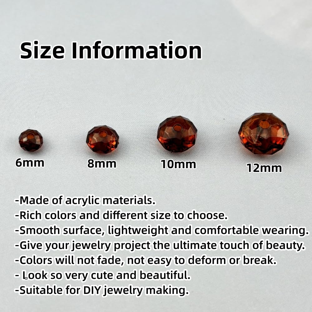 YHYPOCI 400pcs 8mm Acrylic Crystal Beads, Faceted Rondelle Acrylic Spacer Beads for Wind Chimes Bracelet Necklace Earring Keychain Jewelry Making DIY Crafts(Dark Coffee)
