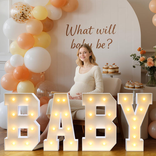 BABY Marquee Letters, Baby Letters for Baby Shower Decorations for Girl Boy, 2.3FT Warm Light up Letter for Baby Shower Sign for Gender Reveal Decor Backdrop Party Supplies Pack of 4