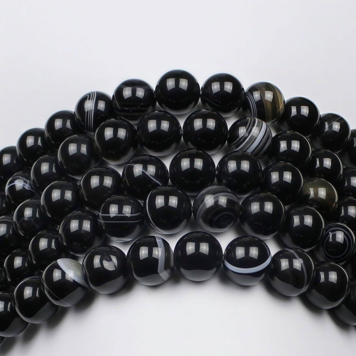 MJDCB Natural Black Striped Agate Round Loose Beads for Jewelry Making DIY Bracelet Necklace (12mm)