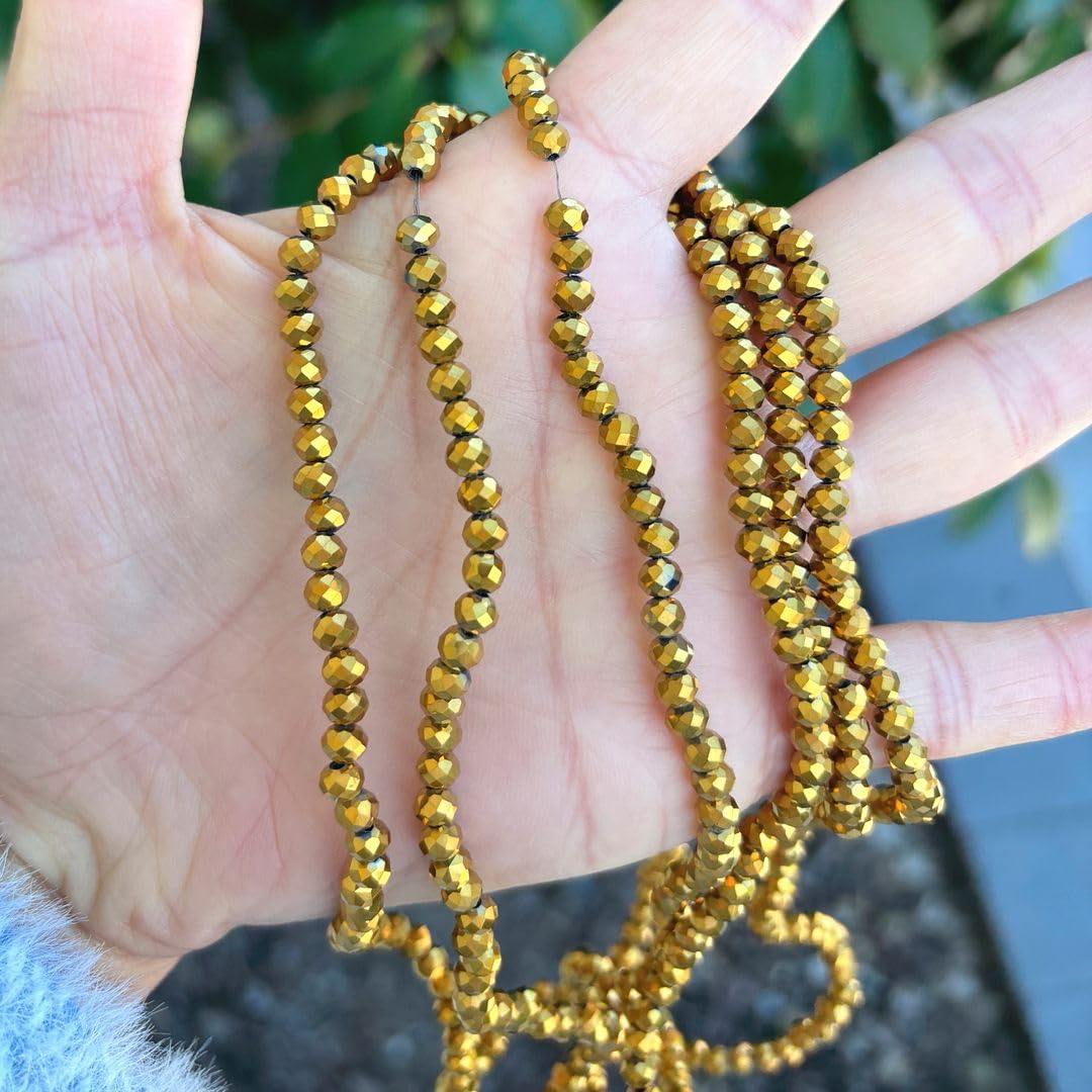 500pcs Czech Faceted Rondelle Crystal Glass Loose Beads 4mm Small Tiny Spacer Bulk Gold Aurum for DIY Craft Jewelry Making CCR433