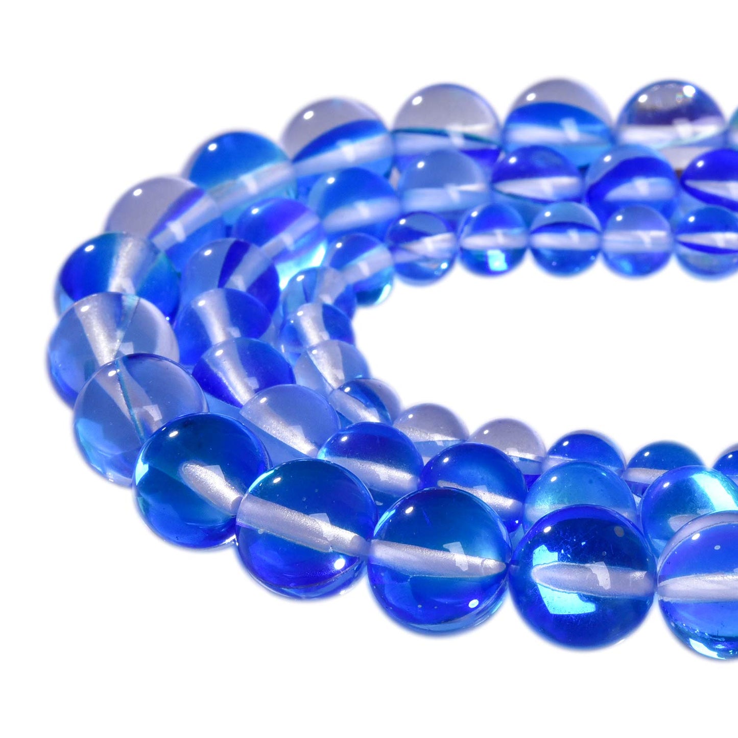 Asingeloo 60PCS 6mm Blue Angel Aura Beads Round Gemstone Polished Mermaid Aura Moonstone Smooth Stone Loose Beads Crystal Quartz for DIY Jewelry Making 1 Strand 15'
