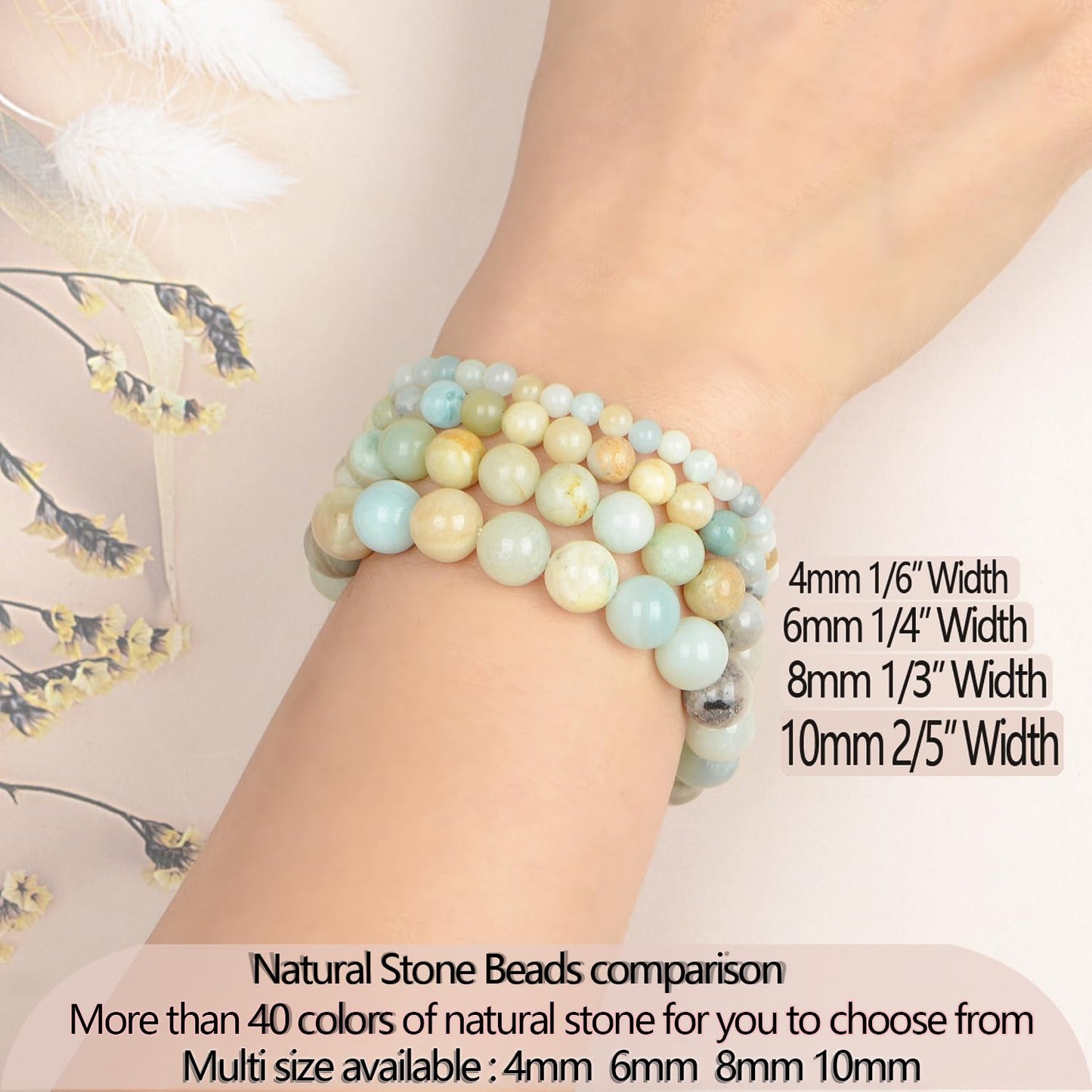 LPBeads Handmade Natural Gemstone Stretch Elastic 8mm Mulitcolor Amazonite Bracelet Healing Crystal Round Stone Beads Jewelry Gifts for Women Men
