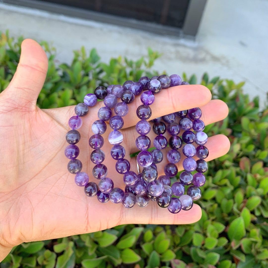 Adabele Real Natural Purple Amethyst Bracelet 7.5 inch Stretch Gemstone Beaded Bracelet Chakra Healing Crystal Stone Jewelry Women Mom Gift (Unisex) GB8-B16