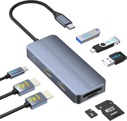 Aoyvsktv 4K@60Hz 8 1 USB C Docking Station Dual HDMI, in Docking Station Dual Monitor for Mac/Dell/HP Laptop, HDMI