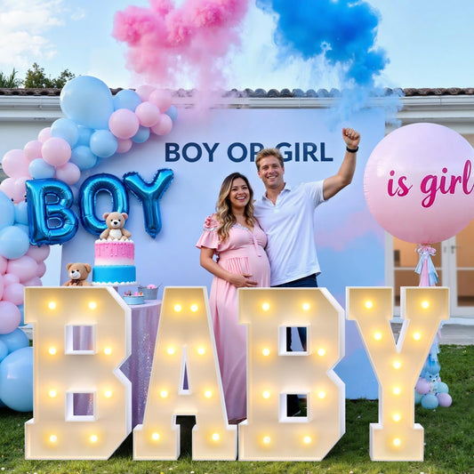 3FT Baby Marquee Letters, Large Light Up BABY Sign for Backdrop Baby Shower Decorations, 3 Feet Tall Big Light Up Letters for Girl Boy Gender Reveal Party Decor, Pre-Cut Foam Board Kit, 4 Pcs