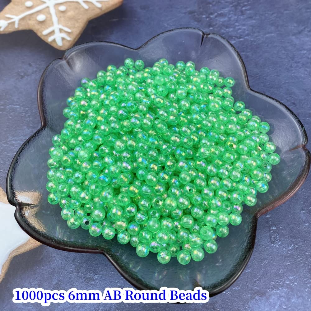 1000 Pcs 6mm Acrylic Round Beads AB Colors Round Spacer Beads for Earring Bracelet Necklace Key Chains Jewelry DIY Craft Making(Green AB)