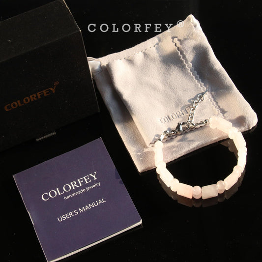 COLORFEY Womens Crystal Bracelets - Healing Rose Quartz Beaded Bracelets Unique Flated Square Bead Crystal Jewelry Gift for Women Men, Premium Handcrafted Gemstone Bracelet for Beauty& Spiritual
