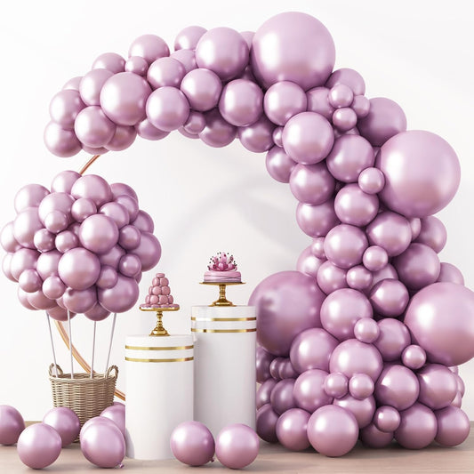 RUBFAC Metallic Pink Balloons - 129-Piece Latex Balloon Garland Kit | 5-18 Inch for Weddings & Parties
