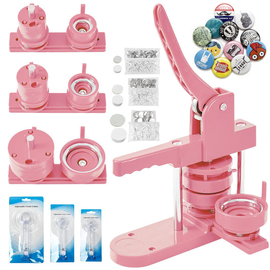 Pin Maker, Button Maker Machine, Pin Maker Machine Kit Includes 300Pcs Pins 25/32/58mm (1/1.25/2.25 inch), 3 Circle Paper Cutters, DIY Button Pin Maker, Button Badge Press Machine(Pink)