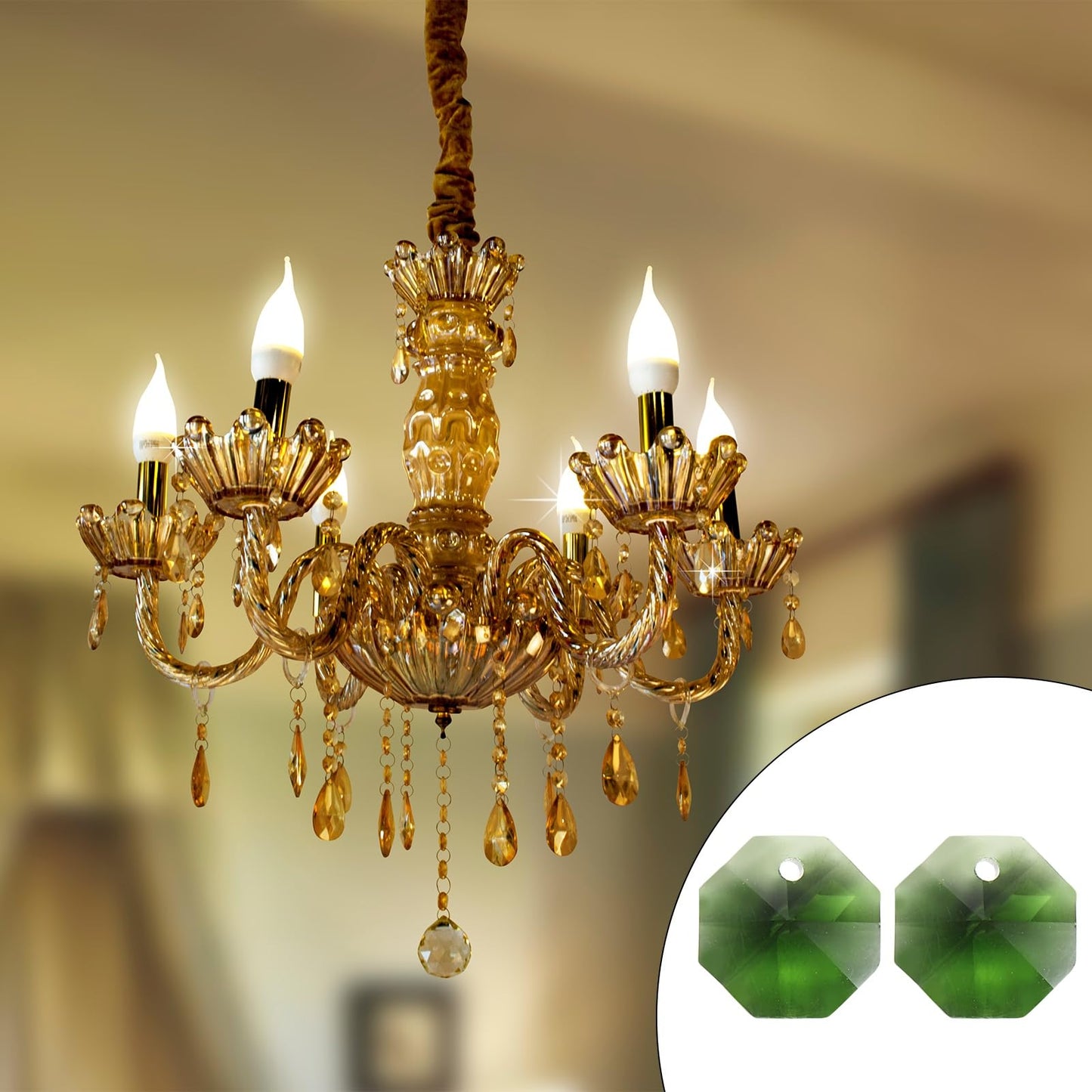 uxcell 50Pcs 1 Hole Crystal Octagon Beads, 12mm K9 Glass Hanging Chandelier Beads Prisms Parts for Crystal Chandeliers Lamp Hanging Pendant Jewelry DIY Craft, Green