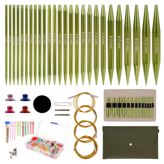 Interchangeable Circular Knitting Needles Set Includes 13 Pairs of Premium Aluminum Needles and Knitting Tools Box for Knitting Projects Use