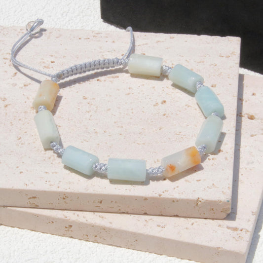 Onesmek Natural Amazonite Crystal Bracelet for Men - Healing Amazonite Crystals Mens Stone Beaded Bracelet, Handmade Chakra Energy Gemstone Adjustable Bracelets Jewelry Christmas Gift Idea for Men