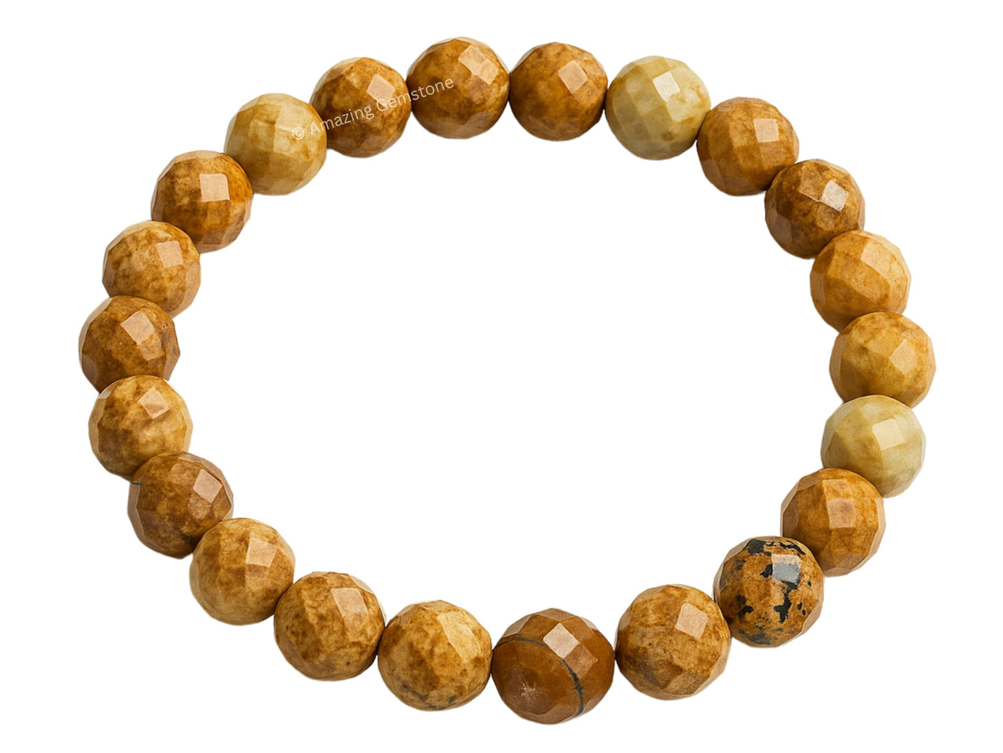 Amazing Gemstone Picture Jasper Bracelet for Women - Chakra Mens Bracelet Protection Crystals&Healing Stones - Blessing Bracelet Spiritual Meditation Gift (Faceted Beaded Bracelet)