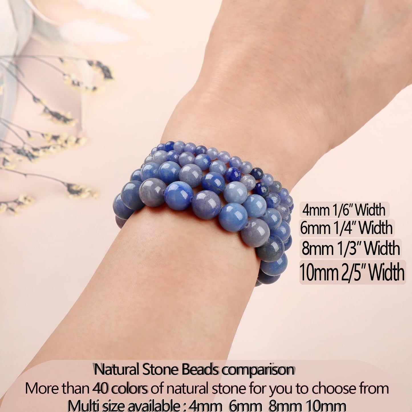 LPBeads Handmade Natural Gemstone Stretch Elastic 10mm Blue Aventurine Bracelet Healing Crystal Round Stone Beads Jewelry Gifts for Women Men