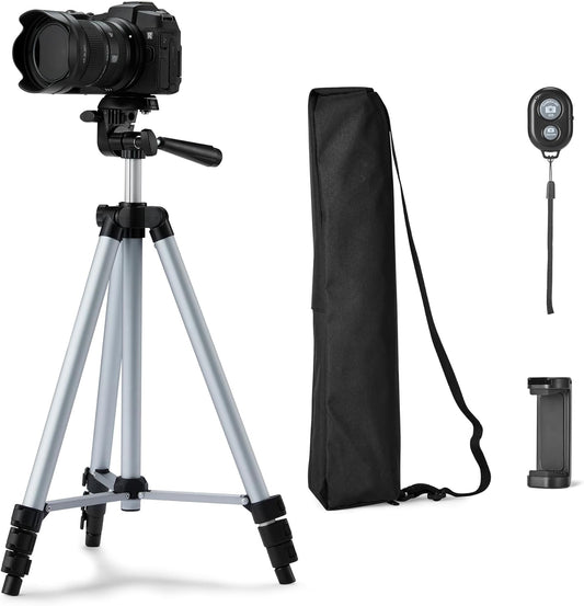 Amazon Basics 50" 360-Degree Lightweight Tripod for Camera and Phone with Travel Bag, Remote Control, Height