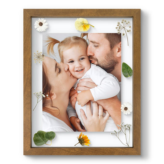 11x14 Floating Picture Frame - Brown Solid Wood Frame for Pressed Flower - Real Glass of Front - Use as 8x10 or 5x7 Picture Frame - for Wall Mount Display (Brown, 1 Pack)
