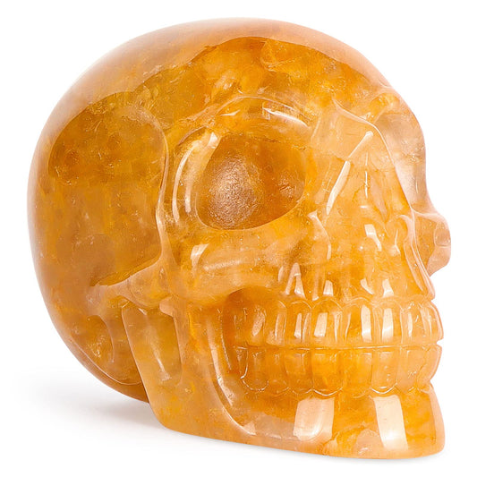 LEADGEM 3.0" Citrine Crystal Skull Figurine Healing Stones Carved Sugar Skull Head Sculpture Decor Day of The Dead Statue Ornaments Decorations