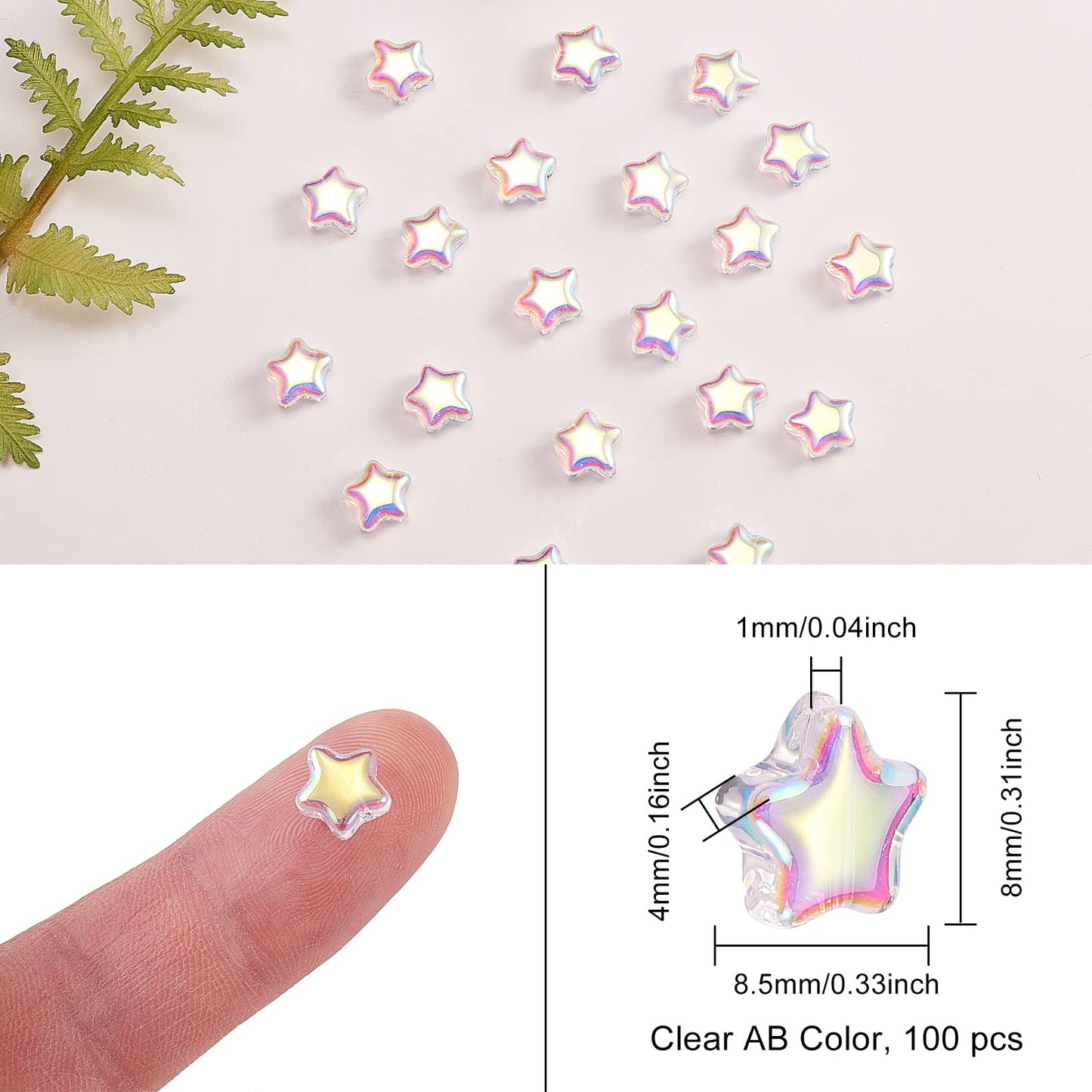 UR URLIFEHALL 100 Pcs Clear AB Star Glass Beads Twinkle Star Beads Tiny Glass Beads for Earring Bracelet Necklace Jewelry DIY Craft Making