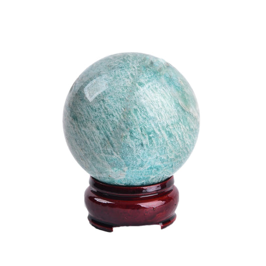 JIC Gem Amazonite Crystal Ball with Wood Stand Gemstone Sphere,Healing Crystal Balls for Reiki Chakra Decoration Fengshui (2.8-3.2inch)