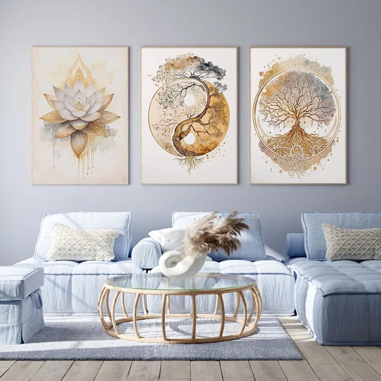 ARPADAMO 3 Pack Diamond Kits for Adults,5D Tree of Life Diamond Painting DIY Modern Gold Lotus Diamond Painting Art Kit for Adult,Round Full Drill Diamonds, Diamond Art Kit for Home Decor-12x16inch
