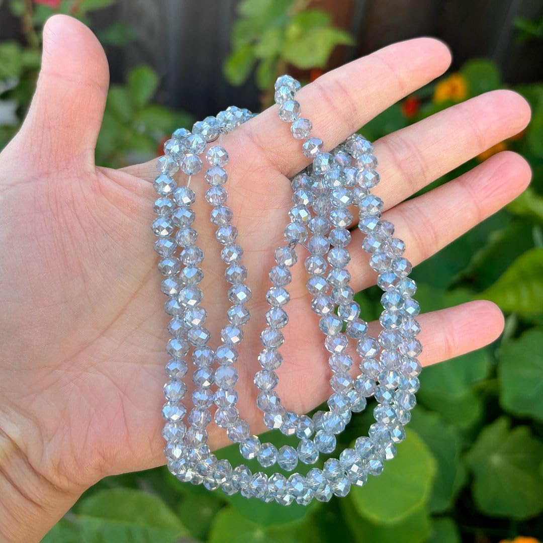 200pcs Czech Faceted Rondelle Crystal Glass Loose Beads 6mm Spacer Bulk Silver Blue Shimmer for DIY Craft Jewelry Making CCR639