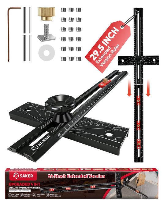 Saker 4-in-1 Scriber Marking Line Ruler, 29.5in Spliceable Extended T Square, Precision Line Drawing & Drilling Positioning Tool, Cabinet Hardware Jig with Angle Adjustment for Woodworking