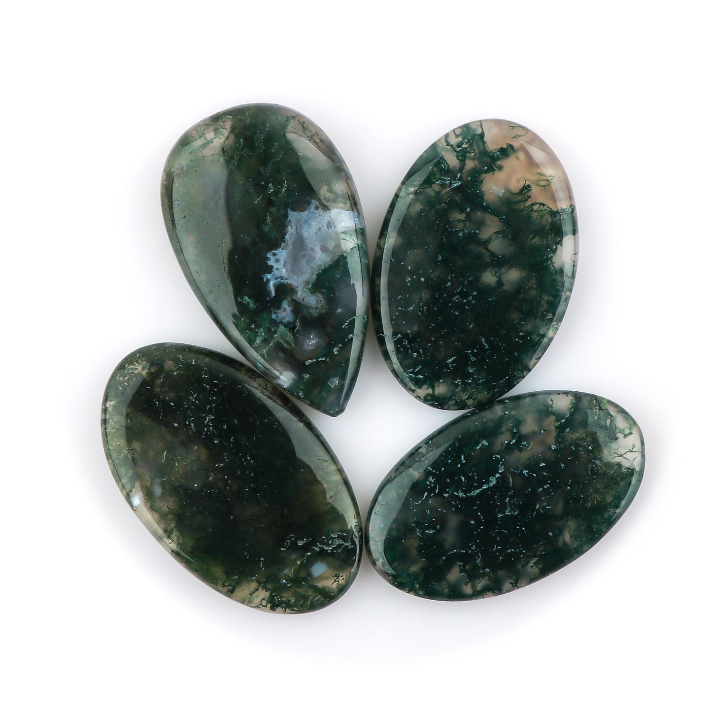 CRYSTALIS 4pcs, 25-30mm Natural Moss Agate Loose Gemstone Wholesale Bulk Cabochons Jewelry Making Supply, Chakra & Healing Polished Stones, Wire Wrapping, DIY, Gem Collection [AA+]