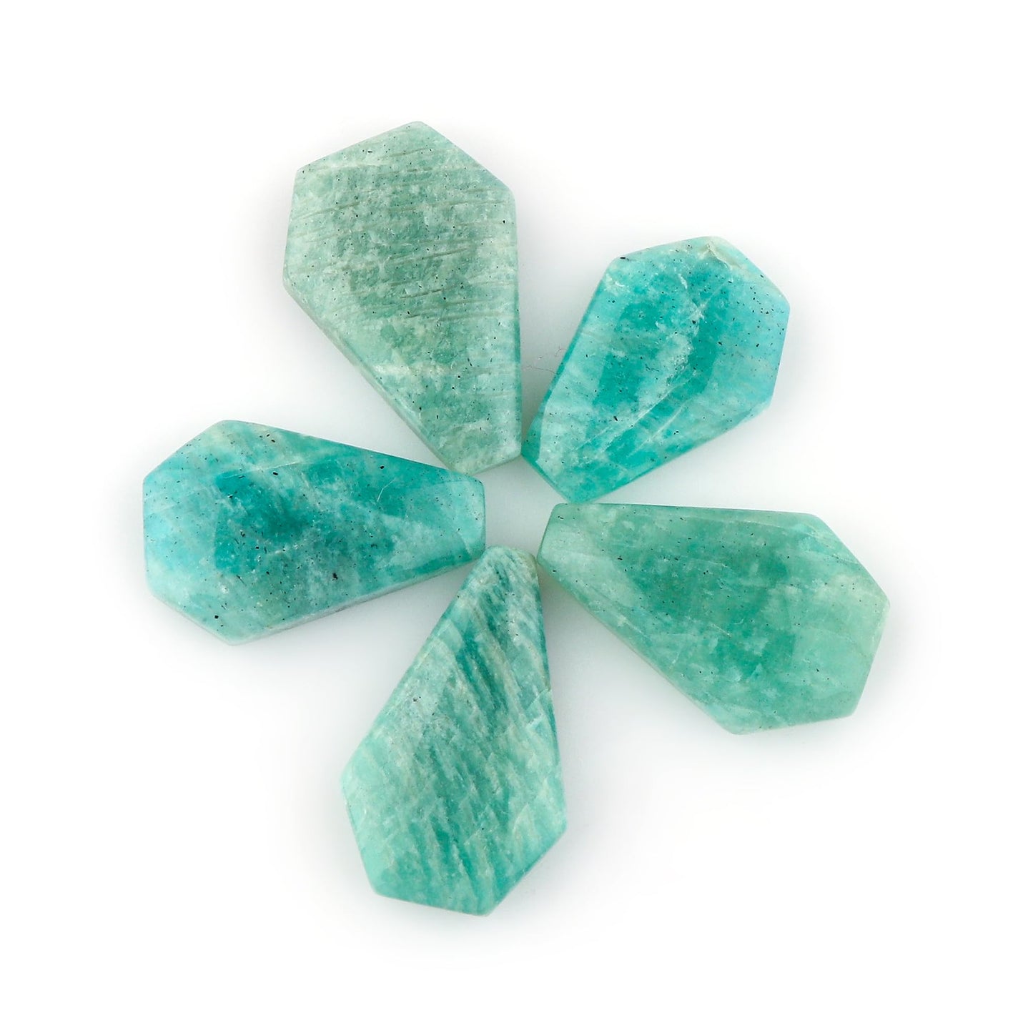 CRYSTALIS Wholesale 5pcs Natural Amazonite Coffins, Loose Gemstone, Bulk Flat Cabochons Jewelry Making Supply, Chakra Healing Polished Stones, Wire Wrapping, DIY, Gem Collection, 20+mm