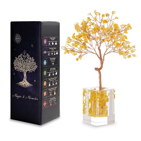 Citrine Crystal Tree of Life Healing Crystals and Stones Home Office Desk Decor Money Bonsai Fengshui Tree for Positive Energy Good Luck Handmade Spiritual Gifts for Women