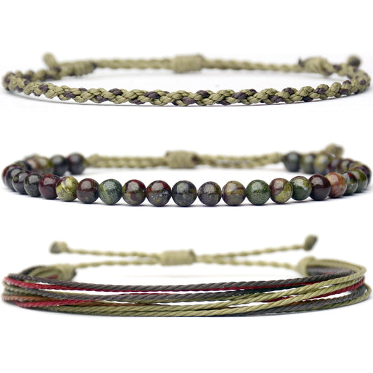Handmade Natural Stone Beaded Healing Bracelet Gift for Men Adjustable Rope String Bracelet (Dragon blood stone, Adjustable)