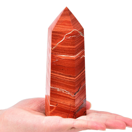 AMOYSTONE Red Jasper Obelisk Large Healing Crystal Wand Tower 6 Faceted Column Reiki Chakra Meditation Therapy 1.1-1.7 LBS