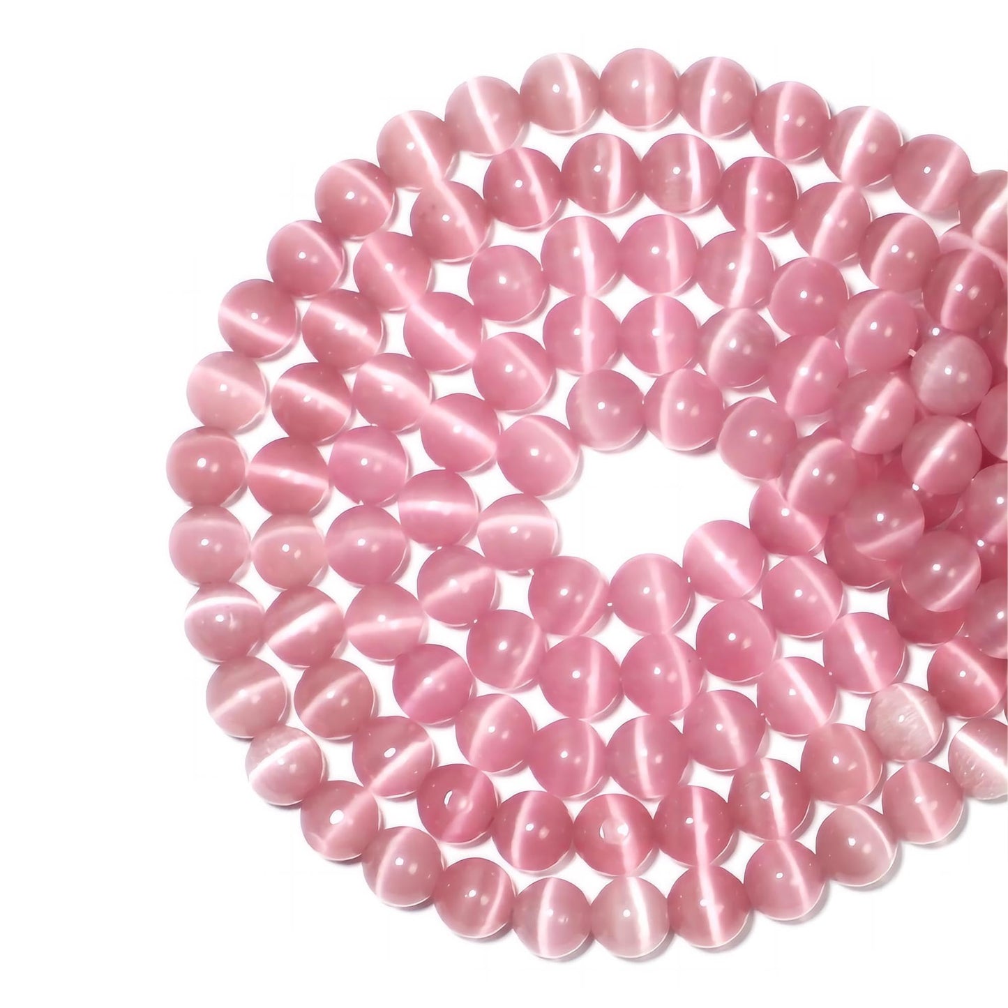 MJDCB 60pcs Pink Cat Eye Stone Beads 6mm Round Crystal Loose Bead for Jewelry Making DIY Bracelets Necklace Accessories