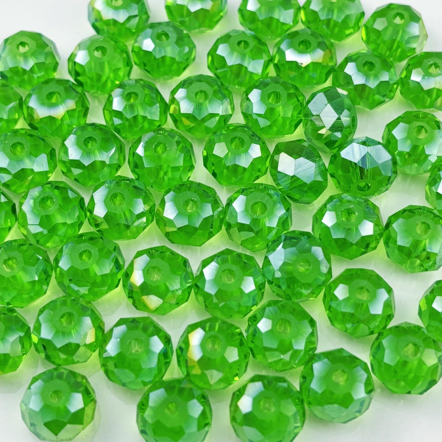 YHYPOCI 50pcs 10mm Crystal Glass Beads for Crafts Faceted Rondelle Glass Beads for Jewelry Making Crystal Spacer Beads for Necklaces Bracelets Earrings DIY Craft(Grass Green AB)