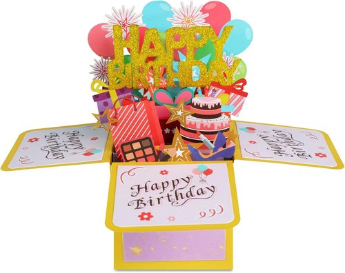 JY-King Happy Birthday Pop-Up Card | Colorful 3D Celebration Box for Adults & Kids - Perfect Handmade Gift