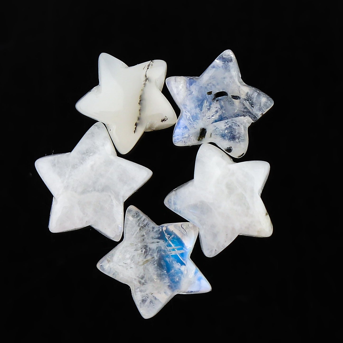 CRYSTALINES 5pcs, Wholesale Natural Rainbow Moonstone Gemstones, Bulk Star Shape Stones, Assorted Loose Supply, DIY Craft-Jewelry Making, Chakra Healing Crystals, Gem Collection, 8-10mm